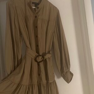 Banana Republic Blouson, Ruffle Hem Gold Dress Size M